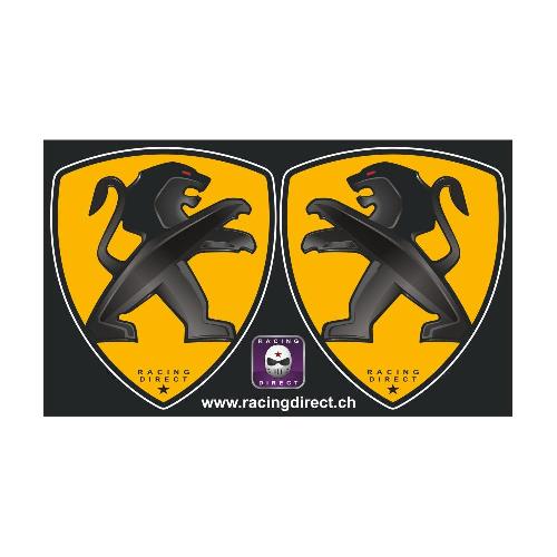 2 Peugeot Sport Stickers Black Lion on Yellow Background PEUGEOT