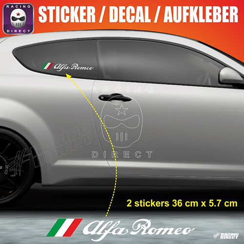 2 Italian flag Alfa Romeo 37cm sticker decal ALFA ROMEO