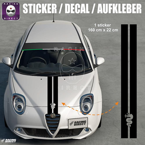 Sticker double bandes 160 cm pour capot ALFA ROMEO