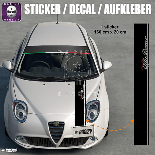 Powered by ALFA ROMEO Streifen Hauben Aufkleber ALFA ROMEO