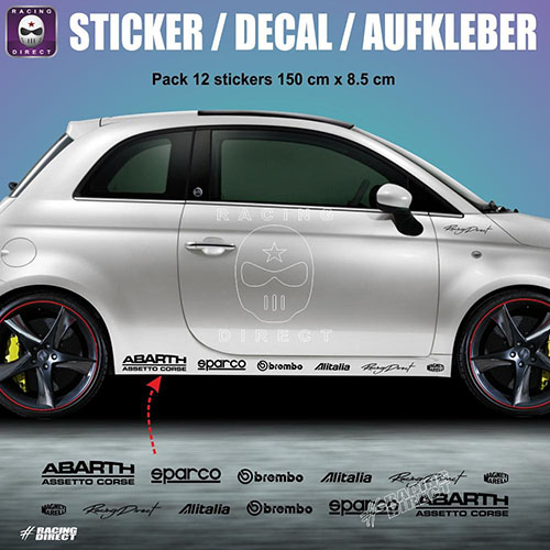 12 Seitenstreifen Aufbleber Racing Pack FIAT ABARTH