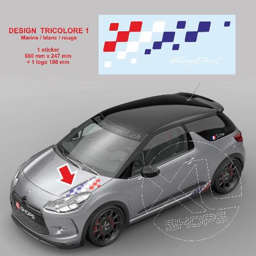 1 tricolour CITROËN RACING chequered flag sticker decal bonnet 68 cm 